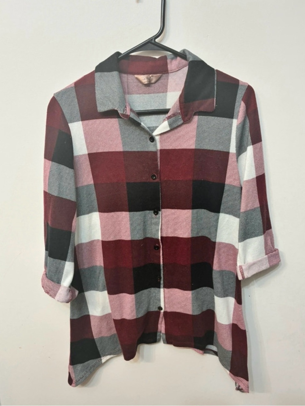 SJS Burgundy Pink and Gray Plaid Shirt